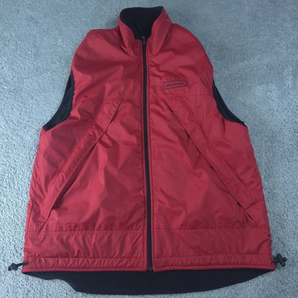 Polo Ralph Lauren Vest Mens Large Black Red Reversible Fleece Polartec Full Zip